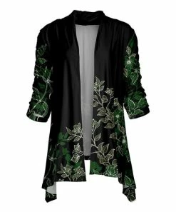 Lily | Black & Green Vines Sidetail Open Cardigan - Plus