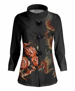 Lily | Black & Red Dragon Mock Neck Jacket - Women