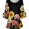 Lily | Black & Pink Floral Tie-Sleeve Ruffle Tunic - Plus