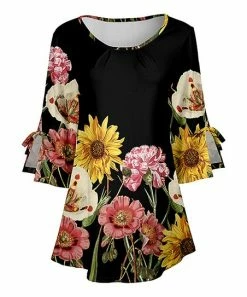 Lily | Black & Pink Floral Tie-Sleeve Ruffle Tunic - Plus