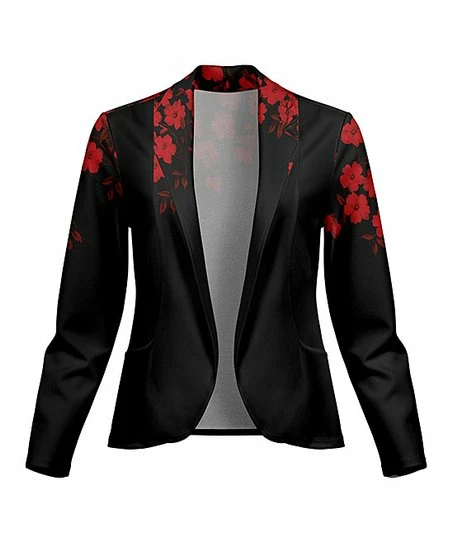 Lily | Red & Black Floral Blazer - Women 1 Lily | Red & Black Floral Blazer - Women