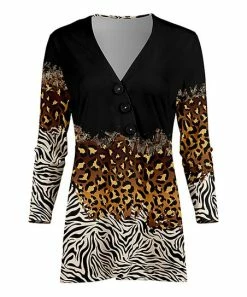 Lily | Black & Brown Animal Print Button-Accent Surplice Tunic - Women