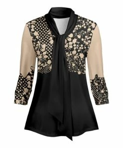 Lily | Beige & Black Floral Dot Tie-Neck Tunic - Plus