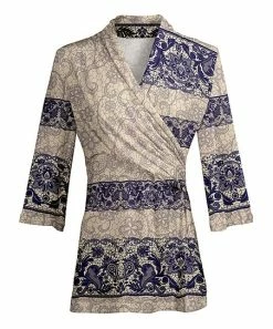 Lily | Beige & Navy Floral Surplice Tunic - Women