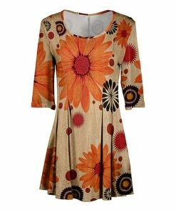 Lily | Beige & Orange Floral Pleated Tunic - Women