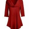 Lily | Red Three-Quarter Sleeve Cowl Neck Tunic - Women & Plus