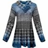 Lily | Blue & Gray Houndstooth Button-Accent Shawl Collar Tunic - Women