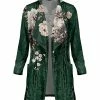 Lily | Green & Taupe Floral Wide-Lapel Pocket Open Cardigan - Women & Plus