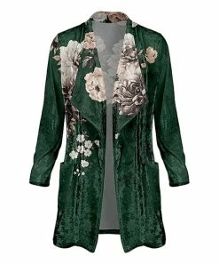 Lily | Green & Taupe Floral Wide-Lapel Pocket Open Cardigan - Women & Plus