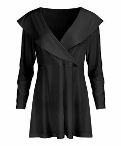 Lily | Black Surplice Cape-Collar Tunic - Women