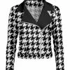 Lily | Black & White Houndstooth Moto Jacket - Plus