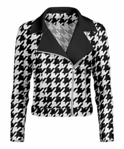Lily | Black & White Houndstooth Moto Jacket - Plus