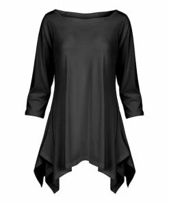 Lily | Black Boatneck Handkerchief-Hem Swing Tunic - Plus