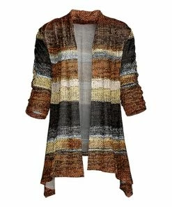 Lily | Rust & Cream Stripe Sidetail Open Cardigan - Women