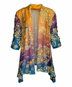 Lily | Yellow & Teal Floral Sidetail Open Cardigan - Women
