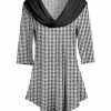 Lily | Black & White Gingham Three-Quarter Sleeve Cowl Neck Tunic - Women