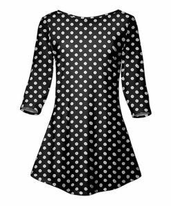 Lily | Black & White Polka Dot Three-Quarter Sleeve Tunic - Women & Plus