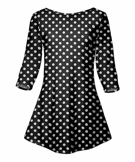 Lily | Black & White Polka Dot Three-Quarter Sleeve Tunic - Women & Plus 1 Lily | Black & White Polka Dot Three-Quarter Sleeve Tunic - Women & Plus