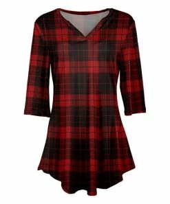 Lily | Black & Red Plaid Three-Quarter Sleeve Tunic - Plus