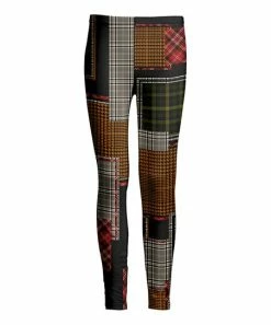 Lily | Black & Brown Plaid Patchwork Leggings - Women