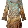 Lily | Orange & Aqua Abstract Three-Quarter Sleeve Scoop Neck Tunic - Women