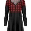 Lily | Black & Red Plaid Button-Front Notch Neck Tunic - Plus
