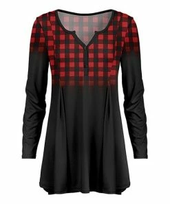 Lily | Black & Red Plaid Button-Front Notch Neck Tunic - Plus