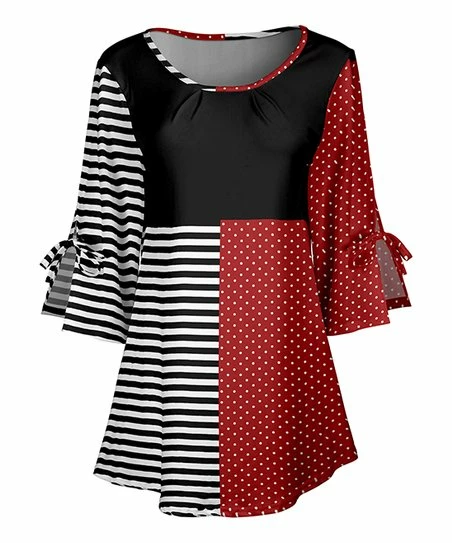 Lily | Black & Red Stripe Dot Tie-Sleeve Tunic - Women 1 Lily | Black & Red Stripe Dot Tie-Sleeve Tunic - Women