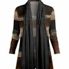 Lily | Brown & Black Stripe Ruched-Collar Open Cardigan - Women