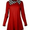 Lily | Red Houndstooth-Accent Fold-Over Collar Tunic - Plus