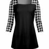 Lily | Black Houndstooth Button-Detail Square Neck Tunic - Plus