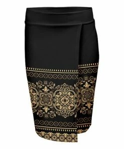 Lily | Black & Gold Arabesque Layered Pencil Skirt - Women & Plus