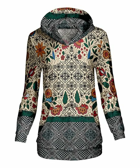 Lily | Cream Boho Floral Kangaroo-Pocket Hoodie - Women & Plus 1 Lily | Cream Boho Floral Kangaroo-Pocket Hoodie - Women & Plus