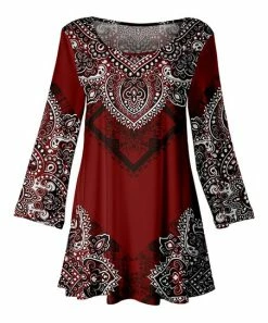 Lily | Black & Red Tapestry Scoop Neck Swing Tunic - Women & Plus