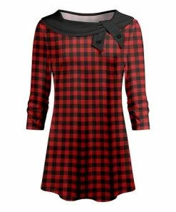 Lily | Black & Red Check Twist-Accent Boatneck Tunic - Women & Plus