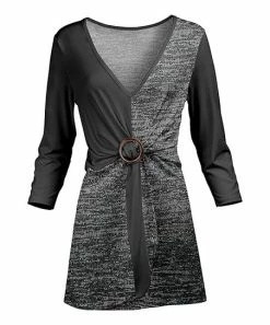 Lily | Black & Gray Cinch-Waist V-Neck Tunic - Women