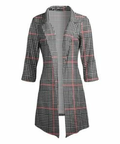 Lily | Black & Red Houndstooth Stripe Open Duster - Plus