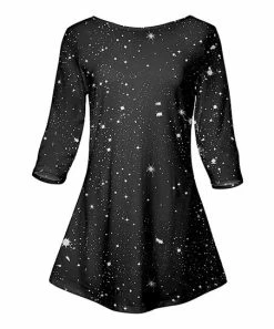 Lily | Black & White Stars Three-Quarter Sleeve Boatneck Tunic - Women