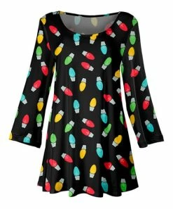 Lily | Black & Red Christmas Lights Scoop Neck Tunic - Plus