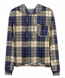 Lily | Blue & Cream Plaid Chest-Pocket Hoodie - Women & Plus
