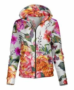 Lily | White & Orange Floral Pocket Zip-Up Hoodie - Women & Plus