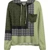 Lily | Green & Black Diamond Medallion Chest-Pocket Hoodie - Women & Plus