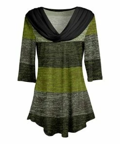 Lily | Black & Green Stripe Draped-Collar Tunic - Plus