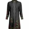 Lily | Black & Green Floral Velvet Longline Open Cardigan - Women