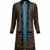 Lily | Blue & Brown Floral Paisley Velvet Longline Open Cardigan - Women & Plus