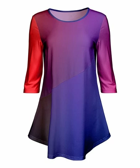 Lily | Purple & Red Ombré Three-Quarter Sleeve Tunic - Women 1 Lily | Purple & Red Ombré Three-Quarter Sleeve Tunic - Women