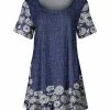 Lily | Blue & White Floral Short-Sleeve Scoop Neck Tunic - Women & Plus