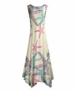 Lily | Cream & Purple Starfish Sleeveless Handkerchief Maxi Dress - Women & Plus