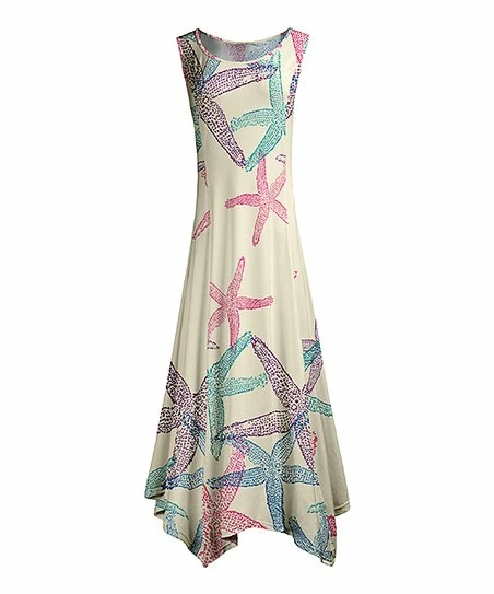 Lily | Cream & Purple Starfish Sleeveless Handkerchief Maxi Dress - Women & Plus 1 Lily | Cream & Purple Starfish Sleeveless Handkerchief Maxi Dress - Women & Plus