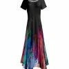 Lily | Black Abstract Watercolor Short-Sleeve Handkerchief Maxi Dress - Women